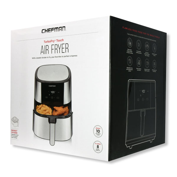 Chefman Turbo Fry Stainless Steel Air Fryer with Basket Divider, 8 Quart